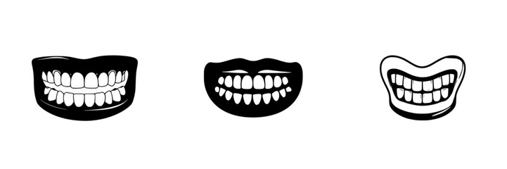 Poster - Black icon set featuring three distinct smile designs with varying expressions and teeth shapes