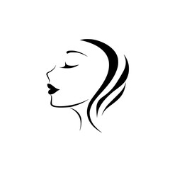 Poster - Elegant black icon showcasing a woman?s profile featuring flowing hair and graceful facial lines