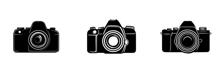 Poster - Stylized black camera icons representing various types of cameras for design use in digital content
