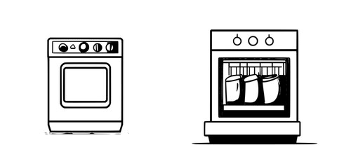 Poster - Black appliance icons representing a washer and a dishwasher for minimalistic design