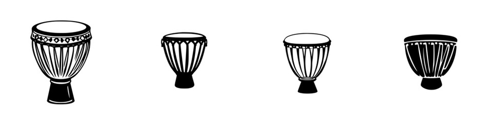 Poster - Black icon set featuring various drum designs suitable for musical themes and artistic projects