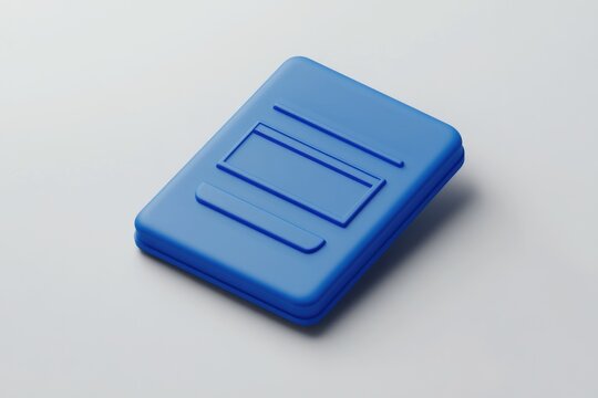 A 3D-rendered, solid blue, rectangular icon resembling a digital document or file, slightly angled on a light gray background