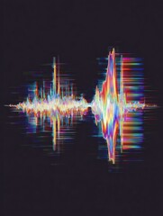 Poster - Glitch Art Distortion of Voice Waveform Over a Simple Background Showcasing Unique Visual Sound Representation