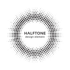 Poster - Halftone circle frame background. Round border Icon using halftone random circle. Grunge circular stain. Vector illustration.	