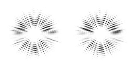 Poster - Halftone circle frame background set. Round border Icon using halftone random circle. Grunge circular stain. Vector illustration.