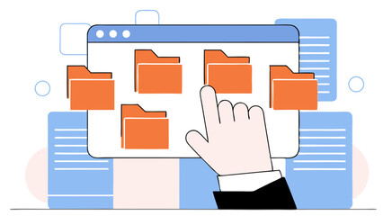 Hand Selecting File Folders on Computer Screen