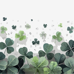 Poster - A vibrant illustration featuring a collection of shamrocks and clovers in varying shades of green arranged to create a natural and festive border.