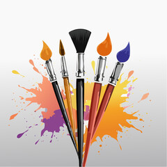 Poster - A vibrant vector illustration showcasing a collection of colorful paintbrushes with dynamic paint splashes, perfect for artistic and creative design projects.