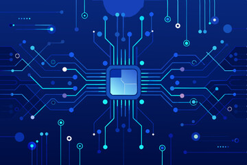 Poster - Abstract Circuit Board Illustration with Glowing Lines and Central Processor Unit