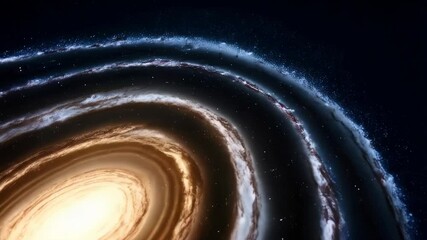 Rotating spiral galaxy with a bright center and outer arms filled with stars in deep space.