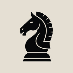 Aufkleber - Elegant black knight chess piece silhouette on a neutral background representing strategy and intelligence in game design and visual communication