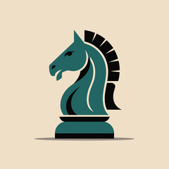 Aufkleber - Vector illustration of a chess knight in teal and black on a beige background design suitable for strategic concepts and board game imagery