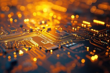 Poster - Futuristic circuit board rendering with intricate details and glowing elements showcasing advanced technology and design innovation