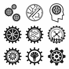 Poster - Set of nine black and white gear icons for various concepts