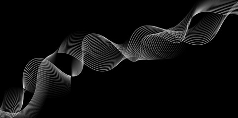 Poster - Abstract black background with whit line. Modern template abstract design flowing particles digital frequency track equalizer. abstract wave line for banner, wallpaper background with wave design
