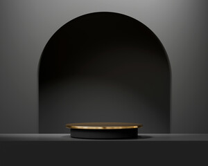Poster - 3D rendering abstract gold platform podium product presentation black background	
