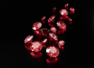Poster - Red Ruby diamonds placed on black background, 3d rendering	
