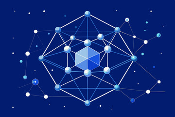 Poster - Abstract Geometric Structure with Nodes and Connections on Dark Blue Background