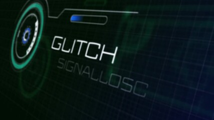 Poster - Starting circular display spinning shifting left on grid, with glitch signal lost, copy space