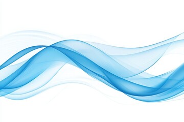 Poster - Blue abstract smoke waves gracefully flow across a white background, creating a mesmerizing and calming visual effect that invites contemplation and creativity