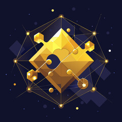 Poster - Abstract Golden Geometric Structure with Lines Spheres and Polygons in Dark Space