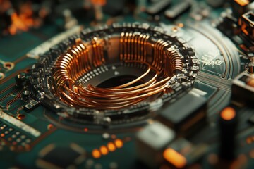 Poster - Intricate toroidal inductor circuit board showcasing complex design and detailed craftsmanship in electronic engineering