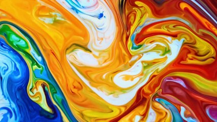 Poster - Abstract Colorful Swirl Design with Vibrant Hues of Orange, Yellow, Green, and Blue Creating a Unique Visual Effect for Art or Background Use 4k video footage