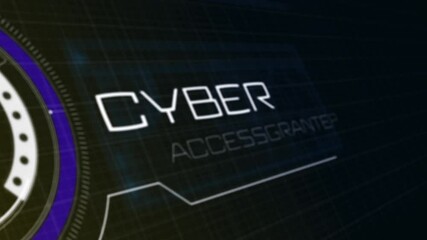 Poster - Loading HUD interface intensifying purple arc and nodes at grid, morphing CYBER plus ACCESS GRANTED