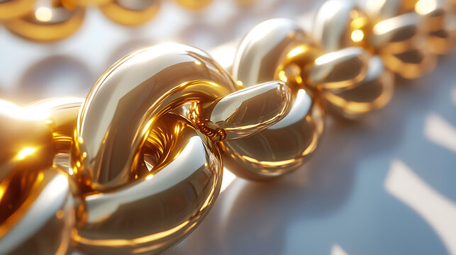 Close up of a Shiny Golden Chain on White Surface