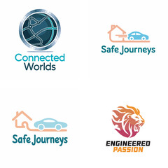 Poster - Collection of modern brand logos illustrating concepts of connectivity safe travel and passionately engineered design