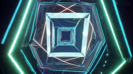 Poster - Futuristic Neon Tunnel with Abstract Geometric Shapes and Vibrant Colors Leading Into the Unknown in a Hypnotic Digital Environment 4k video footage