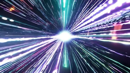 Poster - Dynamic Burst of Colorful Light Rays Radiating from a Center Point in a Dark Space Environment 4k video footage