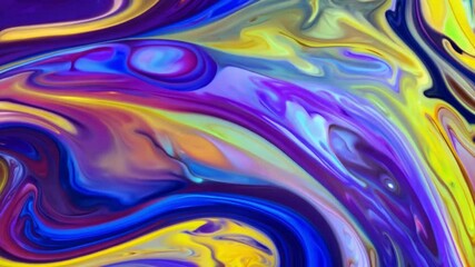 Poster - Vibrant Abstract Swirl of Colors Featuring Fluid Movements of Blue, Yellow, Orange, and Purple in a Dynamic Pattern for Creative Backgrounds 4k video footage