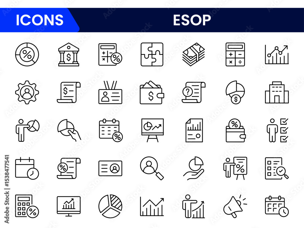 Strategic vector web line icons depicting ESOP, employee ownership ...