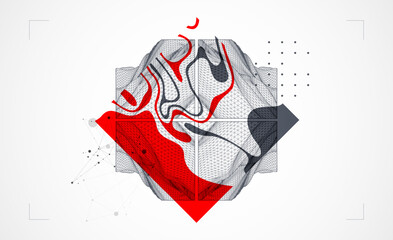 Aufkleber - Abstract art wireframe background. Modern science or technology art elements. Surface illustration. Vector.