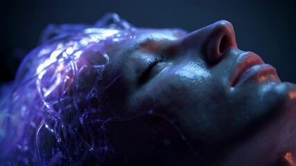 Aufkleber - Medical science visualization of a patient waking from a vivid dream, with a bioluminescent glow rippling from their head, suggesting neural activity and dream processing