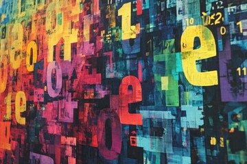 Poster - Brightly colored abstract design featuring a vibrant border of numbers in various sizes and styles, creating an energetic visual effect against a textured background