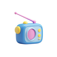 Poster - Stylized radio designed with rounded edges and simple shapes, a transparent background