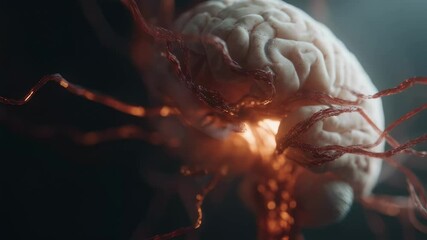 Poster - medical animation showing a realistic human brain with glowing neural connections, illustrating comp