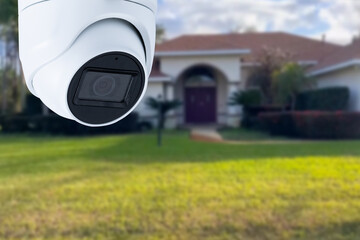 Poster - Security camera and private house on the background.