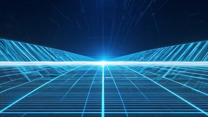 Fototapete - Futuristic Digital Landscape with Luminous Grid and Radiant Horizon Reflecting Technology and Innovation in Abstract Visual Representation 4k video footage