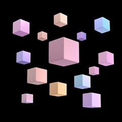 Poster - Colorful Floating Cubes in a Black Space with Soft Shadows