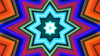 Poster - Colorful Abstract Star Shape Pattern with Geometric Design in Bright Shades of Blue, Red, Green, and Yellow for Background or Wallpaper Use 4k video footage