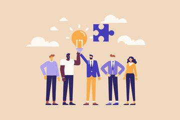 Poster - Diverse Team with Idea and Solution Business Collaboration and Innovation Concept Creative Teamwork and Problem Solving in the Workplace