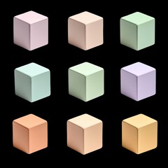 Poster - Colorful Soft Cubes on Black Background for Creative Projects
