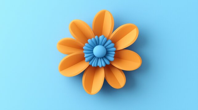 3D orange and blue flower graphic design, pop art style