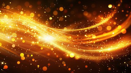 Poster - Shimmering golden particles create mesmerizing wave of light, evoking sense of magic and wonder in this abstract design