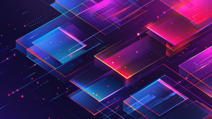 Poster - layers of transparent tech ui create vibrant digital landscape with glowing rectangles and lines, ev