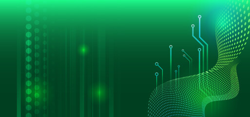 Aufkleber - Modern green tech background with abstract dot wave, circuit board elements and glowing lines. Ideal for banners, web design, presentations and digital covers.