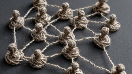 Aufkleber - Visual Lifeline Made of String Connecting Multiple Person Icons to Represent Relationships and Networks in a Creative Conceptual Design